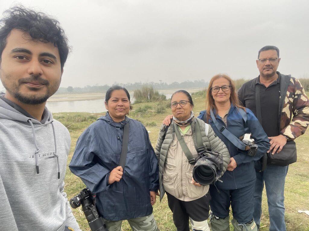 Happy Family Birding Tour Group at Wetland Grassland Location